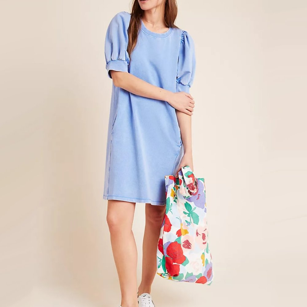 Anthropologie Light Blue Puff-Sleeve Tunic